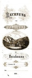 Hotelrechnung vom Thalhof in Reichenau